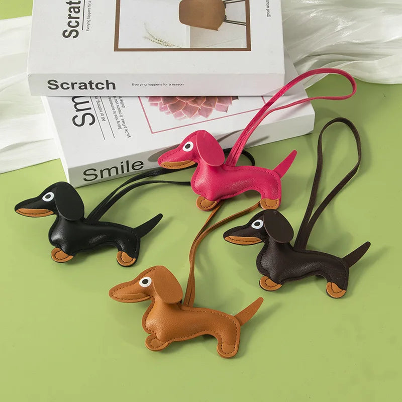 Classic Cute Puppy Dog Bag Pendant Key Chain Fashion PU Leather Dachshund Key Ring Bag Accessories Wholesale - Pup Confort Store