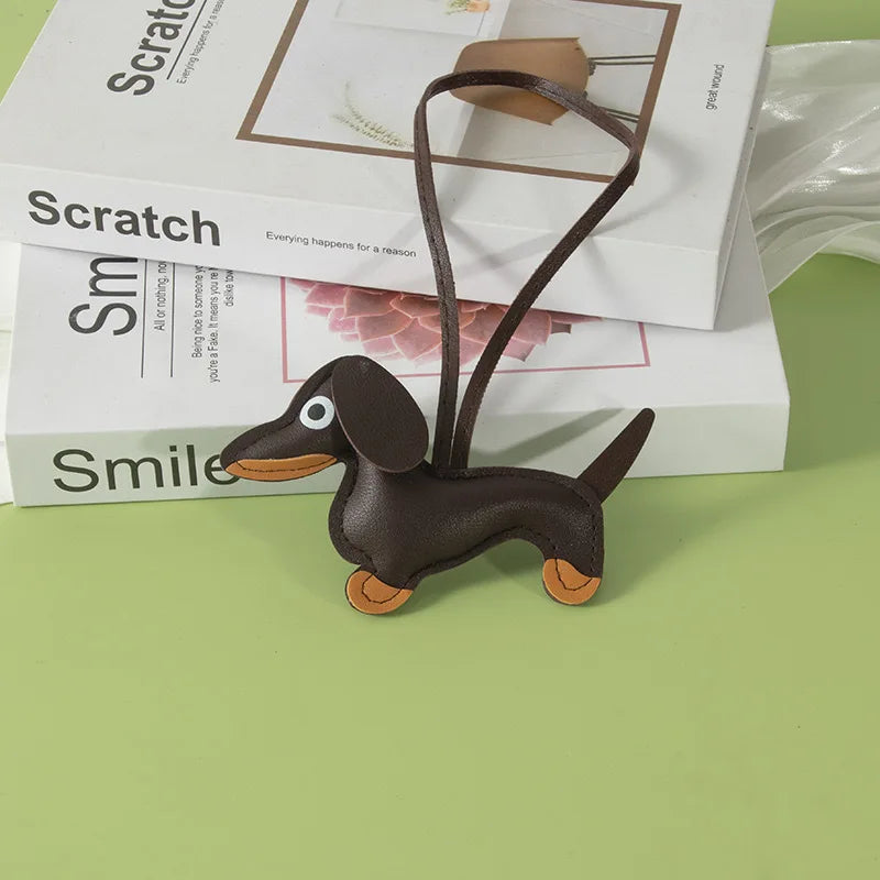 Classic Cute Puppy Dog Bag Pendant Key Chain Fashion PU Leather Dachshund Key Ring Bag Accessories Wholesale - Pup Confort Store