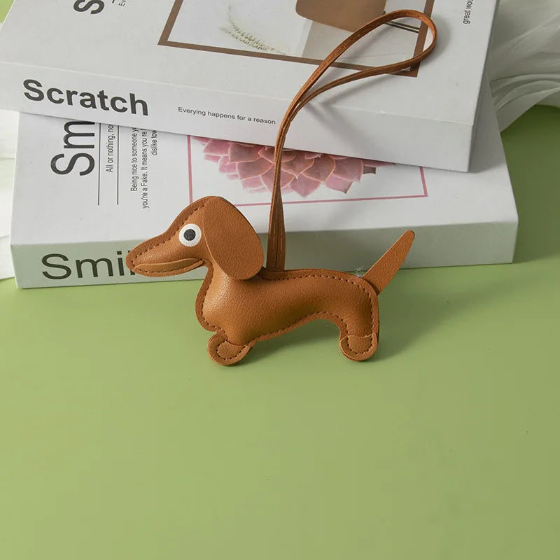 Classic Cute Puppy Dog Bag Pendant Key Chain Fashion PU Leather Dachshund Key Ring Bag Accessories Wholesale - Pup Confort Store