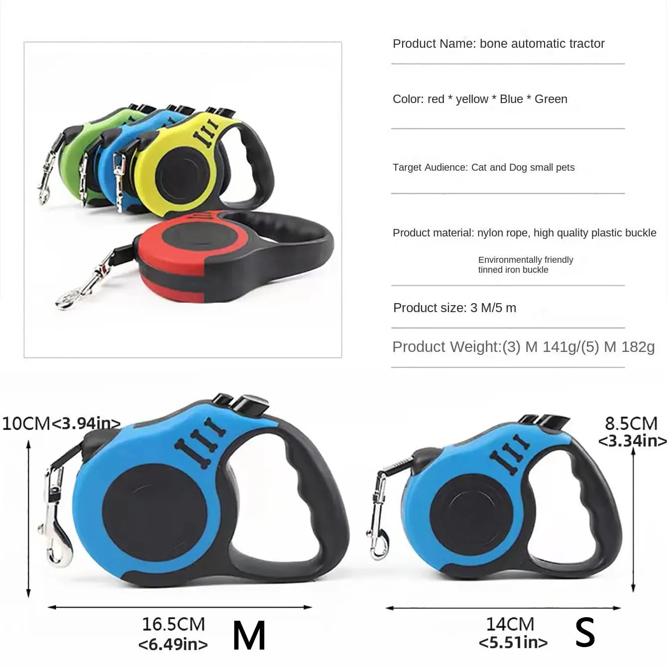 3m 5m Dog Leash Strong Nylon Puppy Lead For Small Medium Large Dogs Cats Automatic Retractable Durable Yorkshire Pet Supplies - Pup Confort Store